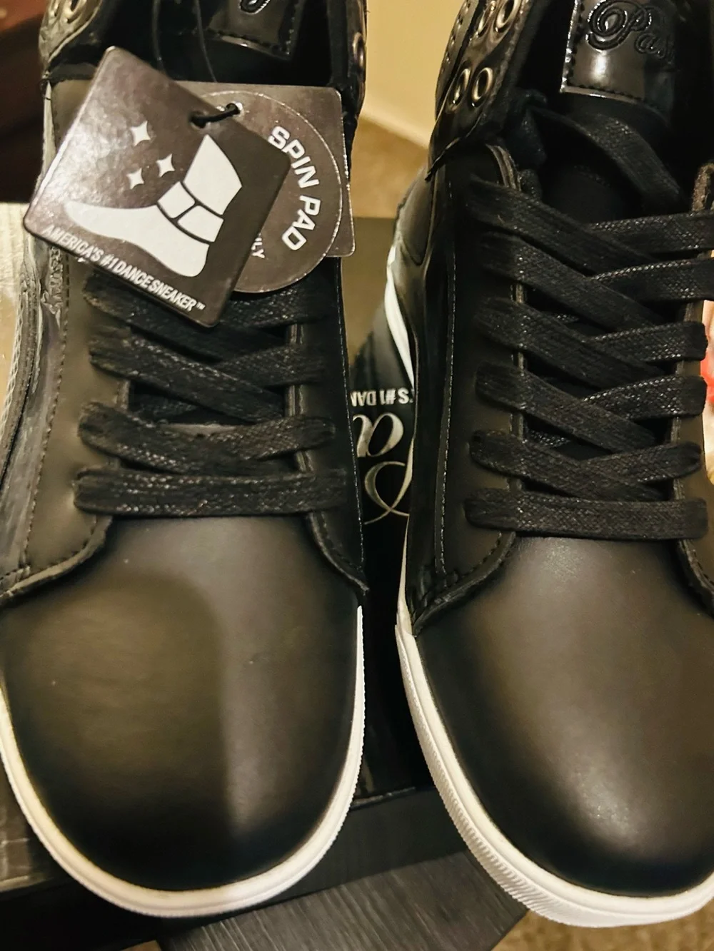 Pastry Black and White Women's High-Top Sneakers with Padded Collar